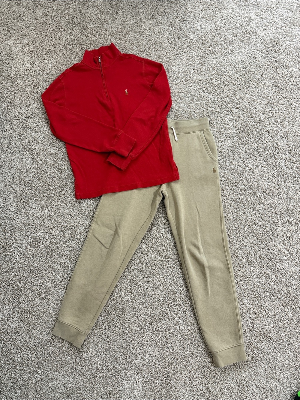Polo by Ralph Lauren Red Half-Zip Pullover with Beige Jogger Pants